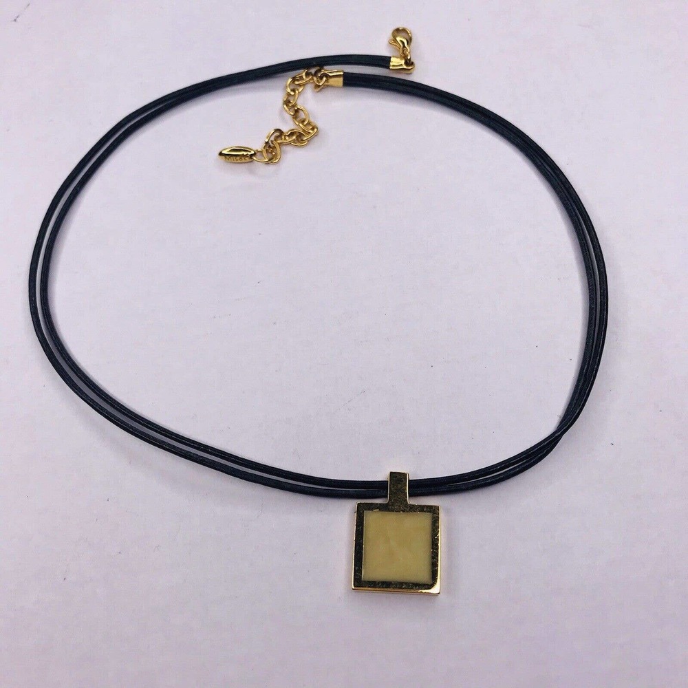 Misaki Mother of Pearl Soft Leather Cord Necklace w/ Square Gold Pendant 15”-17”